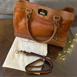 Cole Haan | Vintage Valise Kendra E/W Tote Brown Leather Vibrant Orange Lining